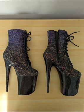 Size 8 Pleaser Flamingo - 1020OMBG -Purple Multi Glitter/Black